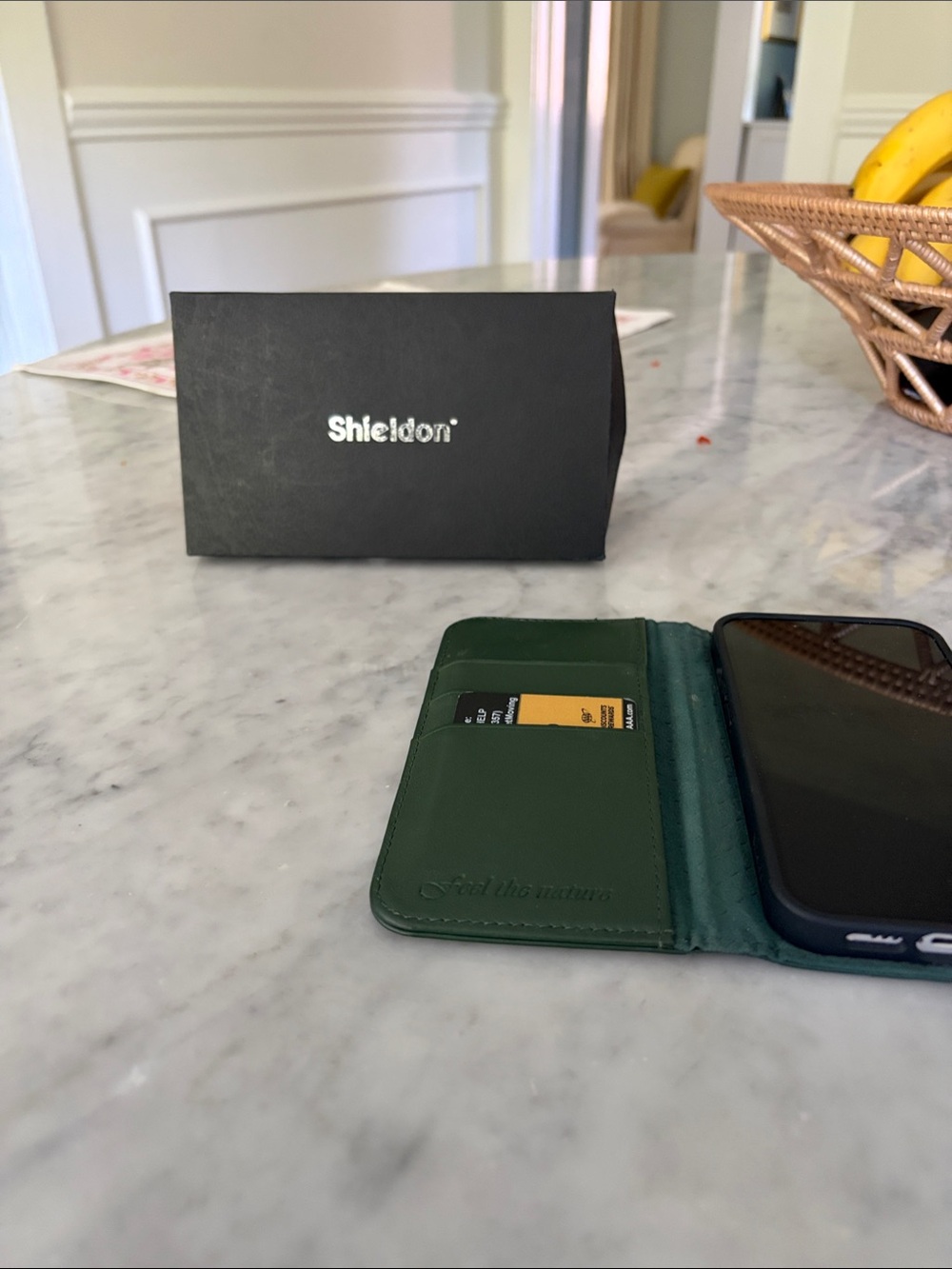 Green Leather Folio Phone Wallet Case